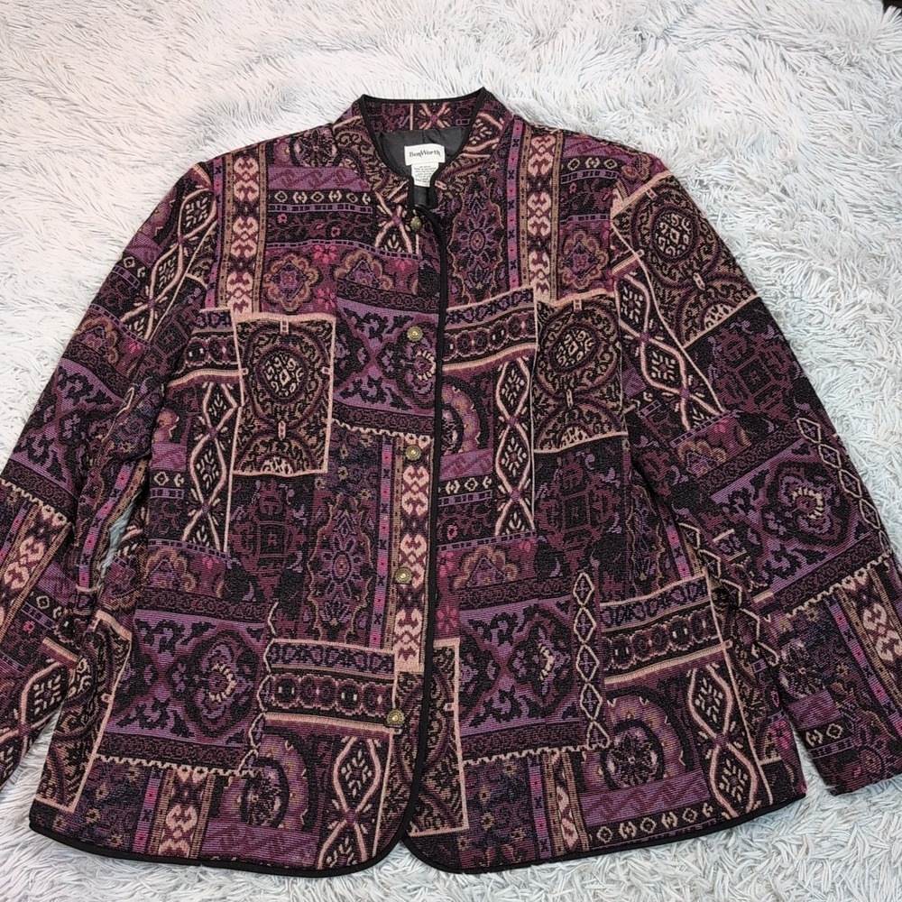 Vintage Bonworth Jacket Womens‎ L Purple Paisley Button Up Preppy Comfort Casual
